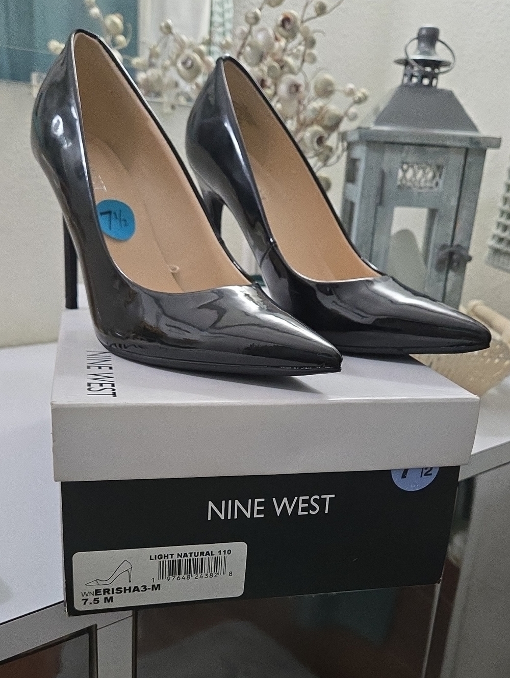 Nine West Black Patent Pointed Stiletto Pumps 7.5